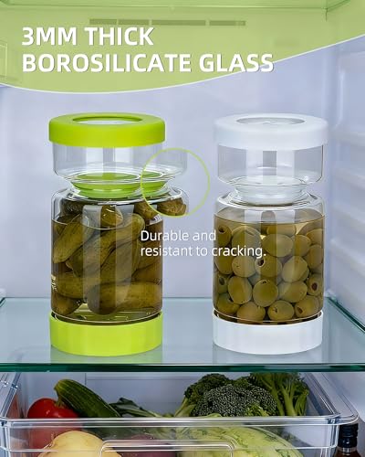 Pickle Jar with Strainer Flip (02-White&Green / 37oz 2pcs)