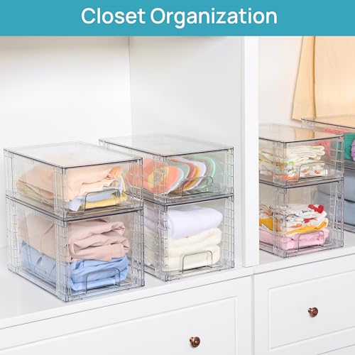 4 Pack Large Stackable Storage Drawers (Clear( 4 Pack))