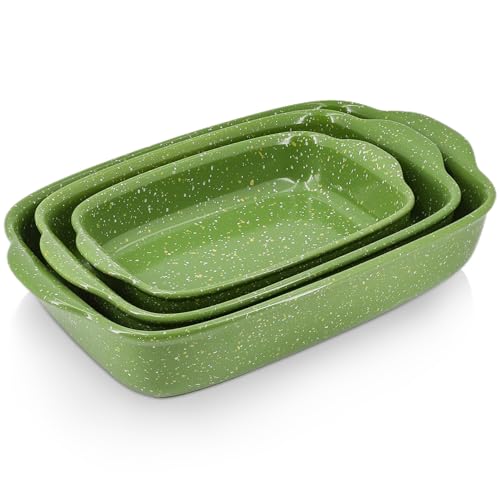 Ceramic Baking Dishes for Oven Set of 3 (Green)
