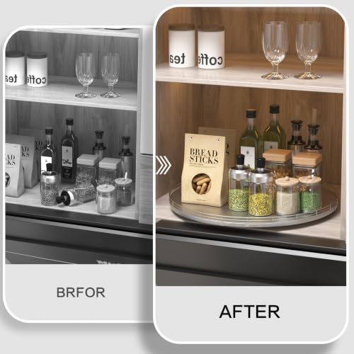 18 Inch Oak Lazy Susan Organizer with Silver Iron Rail (Silver / 18)
