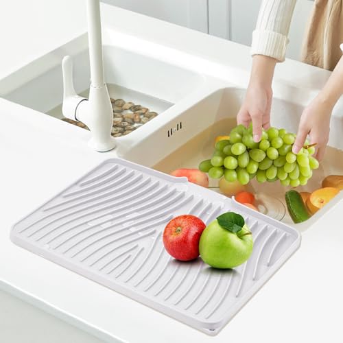 Silicone Dish Drying Mat for Kitchen Counter (White-2pcs / 16" x 12")