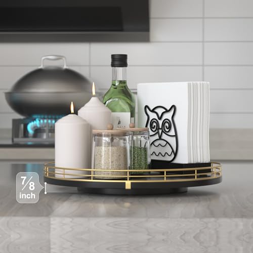 12 Inch Oak Lazy Susan Spice Organizer with Gold Metal Rail (Gold Black / 12)