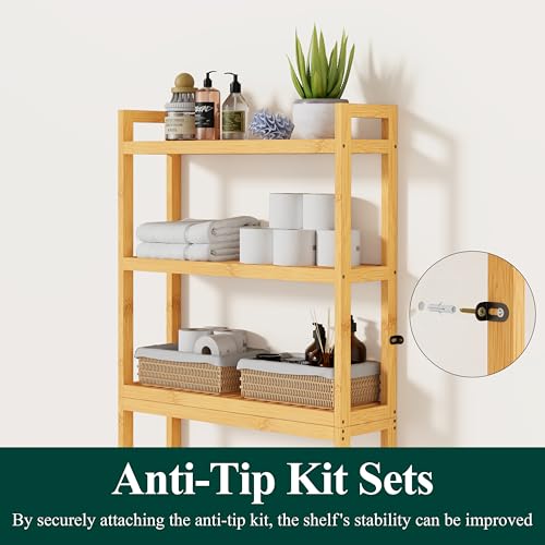 Bamboo Over The Toilet Storage Cabinet (Natural / 3 Tiers (66.9"H))