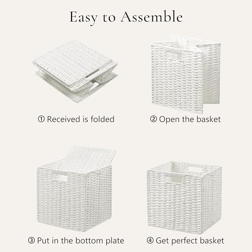 3 Pack Wicker Basket (Cube-3pack 11"×11"×10.5" / White)