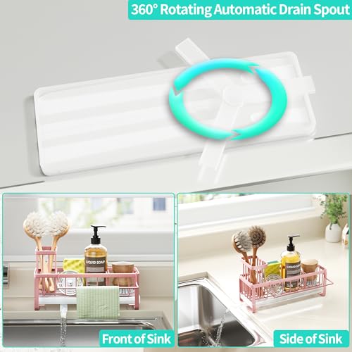 Sponge Holder for Kitchen Sink (Pink / with Dishcloth Holder)