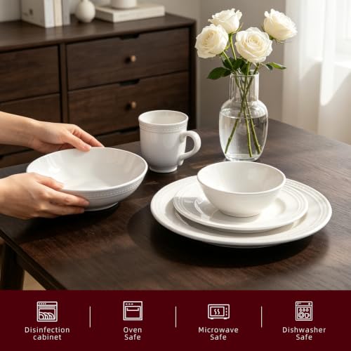 HomeVSS 20 Piece Pearl Dots Stoneware Dinnerware Set (20pc Set / White)