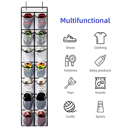 2 Pack White 14 Pockets Over the Door Shoe Organizer (White-2 Pack of 14)