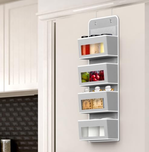 4 Clear Window Pocket Over Door Hanging Organizer (4 Pockets / Gray)