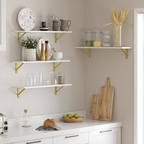 Long Wall Shelves (White and Gold / 31.5 Inch)