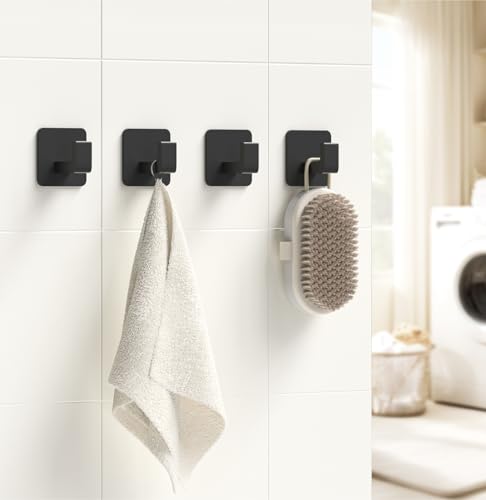 Square Self Adhesive Towel Hooks (Black / 2 Pack)
