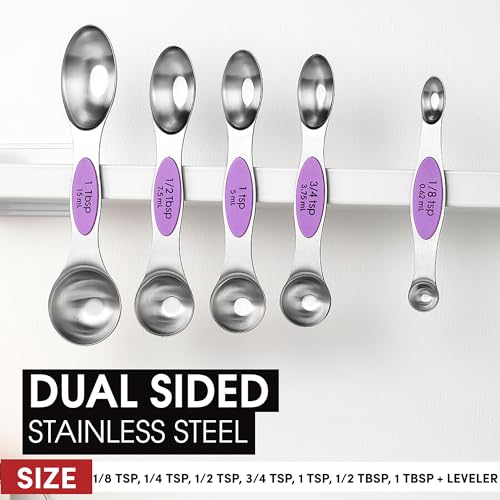 Stainless Steel Magnetic Measuring Spoons Set of 8 (Orchid / 1-Pack)
