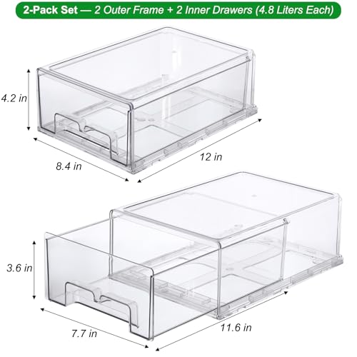 2 Pack Stackable Refrigerator Organizer Bins with Pull (2 Count)