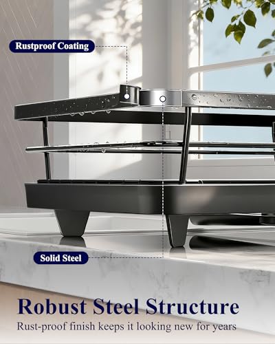 Dish Drying Rack for Kitchen Counter (Black / 12''W x 15.5''L - 1 Tier)