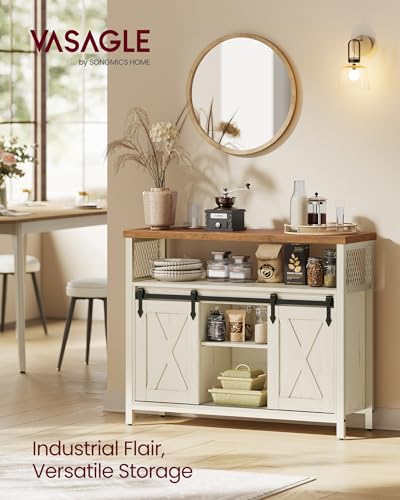 Buffet Cabinet (Without Power Outlet and Light / 13"D x 39.4"W x 31.5"H / Rustic White + Honey Brown)