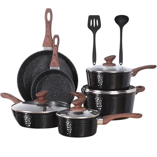 Induction Pots and Pans Set Nonstick (Jet Black / 12 PCS Cookware Set)