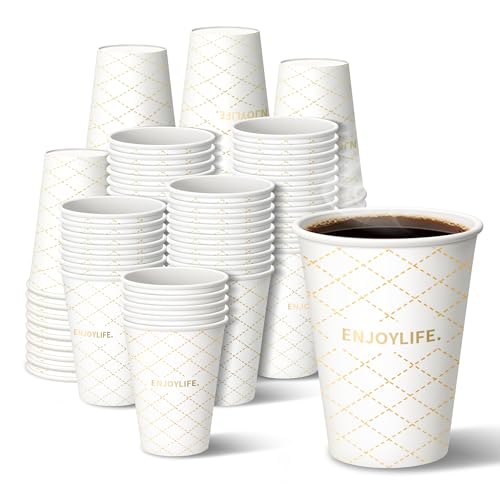 Disposable Paper Coffee Cups 12 oz 100 Count (W-Gold - 12 oz)