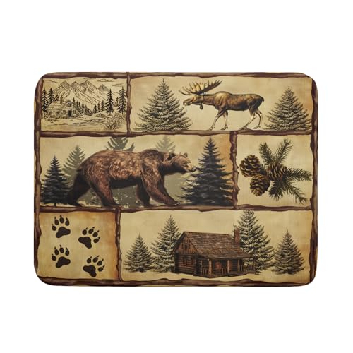 Vintage Bear Moose Dish Drying Mat 18x24 Inch Country Cabin Absorbent Dish Draining Mat Heat Resistant Drying Pad for Counter Sink Home (Vintage Bear Moose / 18" x 24")