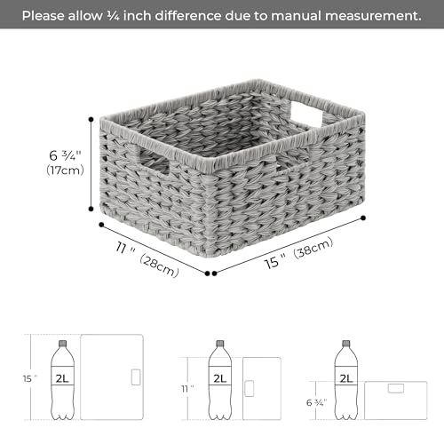 Wicker Storage Baskets for Shelves (Gray / 15"L x 11"W x 6¾"H)