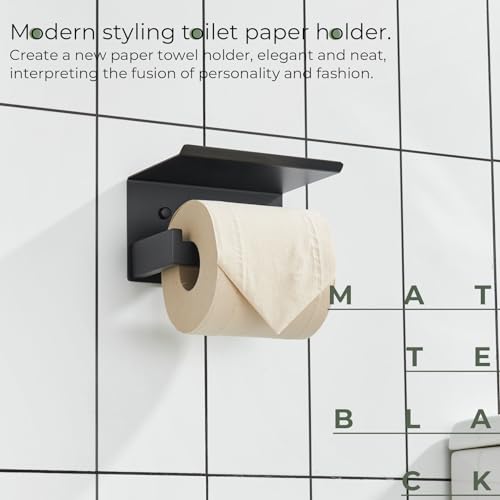 Black Toilet Paper Holders with Shelf Bathroom Toilet Paper Roll Holder SUS304 Stainless Steel Wall Mounted