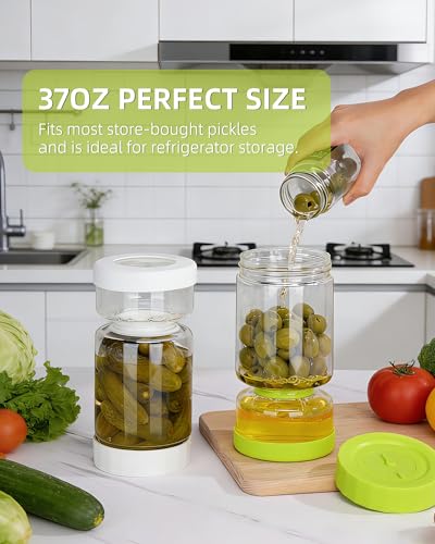 Pickle Jar with Strainer Flip (02-White&Green / 37oz 2pcs)