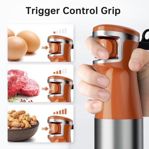 Immersion Blender Handheld Corded Hand Blenders Set 1100W (Orange Brown / 5 in 1)