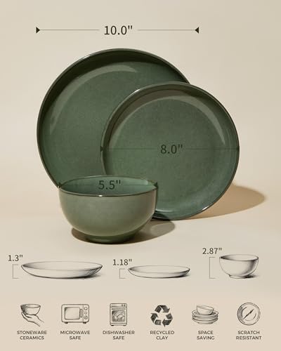 Ceramic Dinnerware Sets for 4 (Moss Green / Set (12pcs))