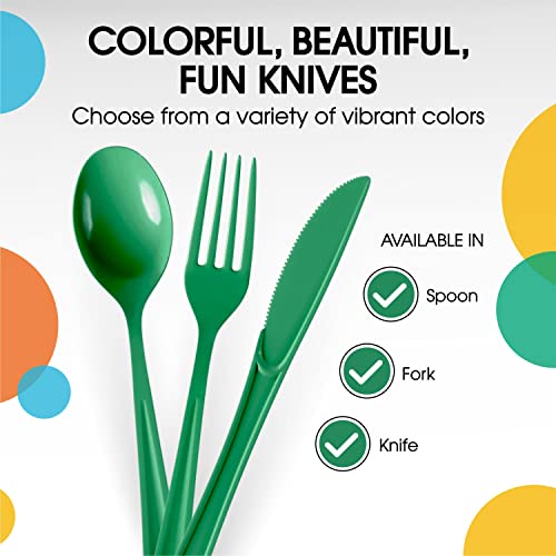 Emerald Green Plastic Knives 200 Pcs Green Knives Disposable Utensils Heavy Duty Plastic Cutlery Set Disposable Cutlery Sets Flatware Sets Silverware Set Party Supplies & Party Tableware (Emerald Green / Knives)