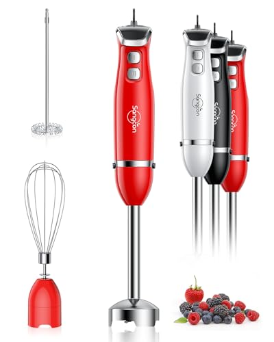 Immersion Blender Handheld (3 In 1 Immersion Blender & Stick & Milk Frother / Red)
