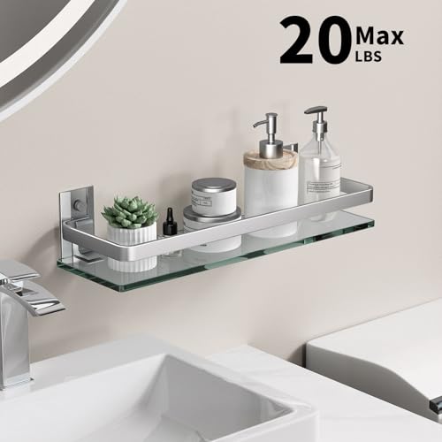 Clear Tempered Glass Wall Shelf (Silver / Single Shelf)