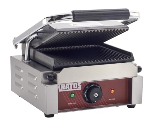 Commercial Electric Panini Sandwich Grill with Grooved Plates (Small w/ Grooved Plates)