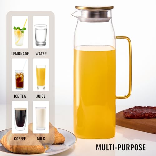 74oz Square Glass Pitcher with Lid and Handle for Fridge (74 Ounces)
