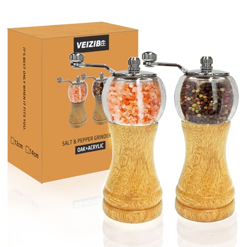 Salt and Pepper Grinder Set Wooden Manual Salt Pepper Mill Set 2pcs 6inch (Burlywood 2pcs-6in)