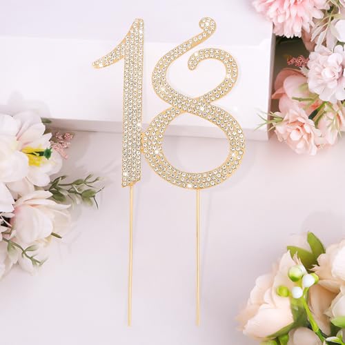 Gold 18th Birthday Cake Topper Rhinestones Cake Decorations for 18th Birthday Party (18th- Gold)