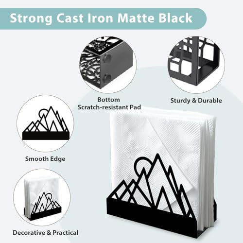 Geometric Mountains Decor Black Metal Napkin Holder for Table