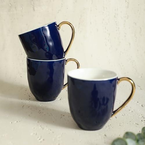 Florian Modern Porcelain Dish Set (32-Pieces Service for 8 / Blue with Gold Rim)