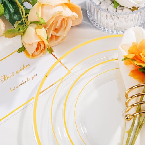 102 Pcs Clear Gold Plastic Plates (102 Pieces / Clear Gold)