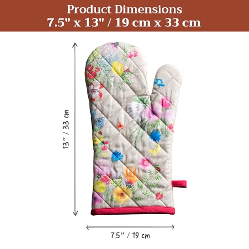 Maison d'Hermine Oven Gloves 100% Cotton Oven Mitt (105 - Jardin D'ete - Fog / 7.5" x 13" (Oven Mitt))