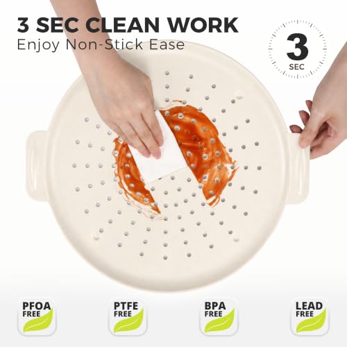 2 Pack Pizza Pan 14 Inch with Holes (Cream / 14inch with Handles (external size:15.75inch))