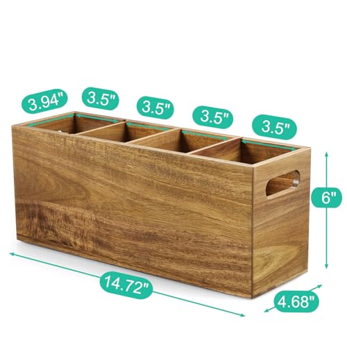 Acacia Wood Utensil Holder with Removable Divider (Acacia / 4 Compatment)