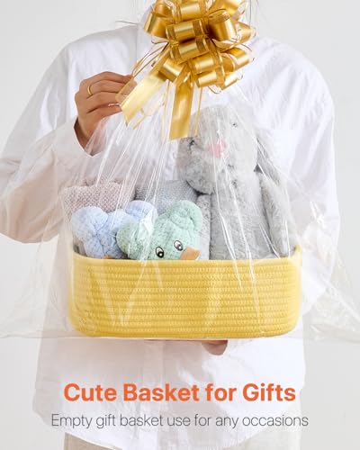 Small Woven Storage Basket for Organizing (Yellow / 12"L x 8"W x 4.5"H)