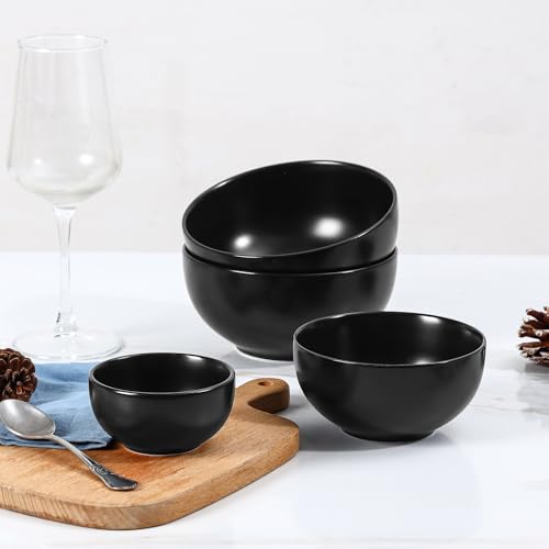 Ceramic Cereal Bowls set of 6 (Matte Black / 24 Oz)