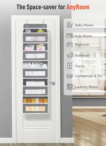 10 Side Pockets Over the Door Organizer for Pantry (Grey / 2 Pack)