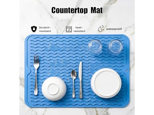 Silicone Dish Drying Mat (Lichen Blue / 16"L x 12"W)