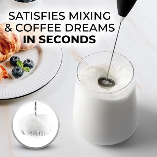 Milk Frother Handheld Electric Whisk (Zulay Black / Z1 Motor + Batteries)