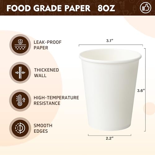8 oz 1000 Pack Disposable Paper Coffee Cups (White / 8 oz)