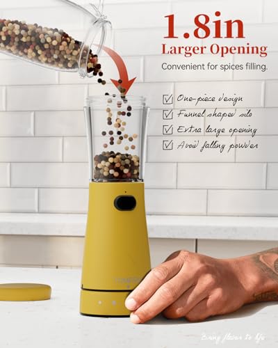 Electric Salt and Pepper Grinder Set with Storage Base (Yellow)
