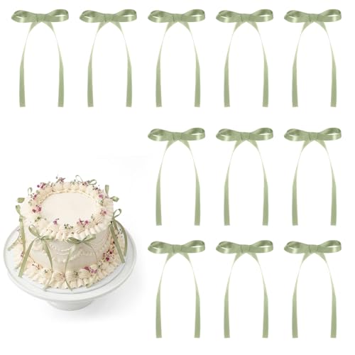 30 Pack Sage Green Bow Cake Toppers Ribbon Bows for Cake (Sage Green)