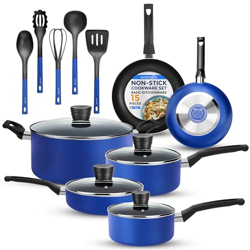 15 Pc Blue Nonstick Cookware Set (Blue)