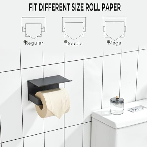 Black Toilet Paper Holders with Shelf Bathroom Toilet Paper Roll Holder SUS304 Stainless Steel Wall Mounted