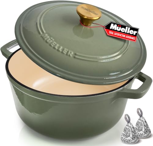 MUELLER HOME 6 Quart Enameled Cast Iron Dutch Oven (6 Quart -Round / Thyme Green)